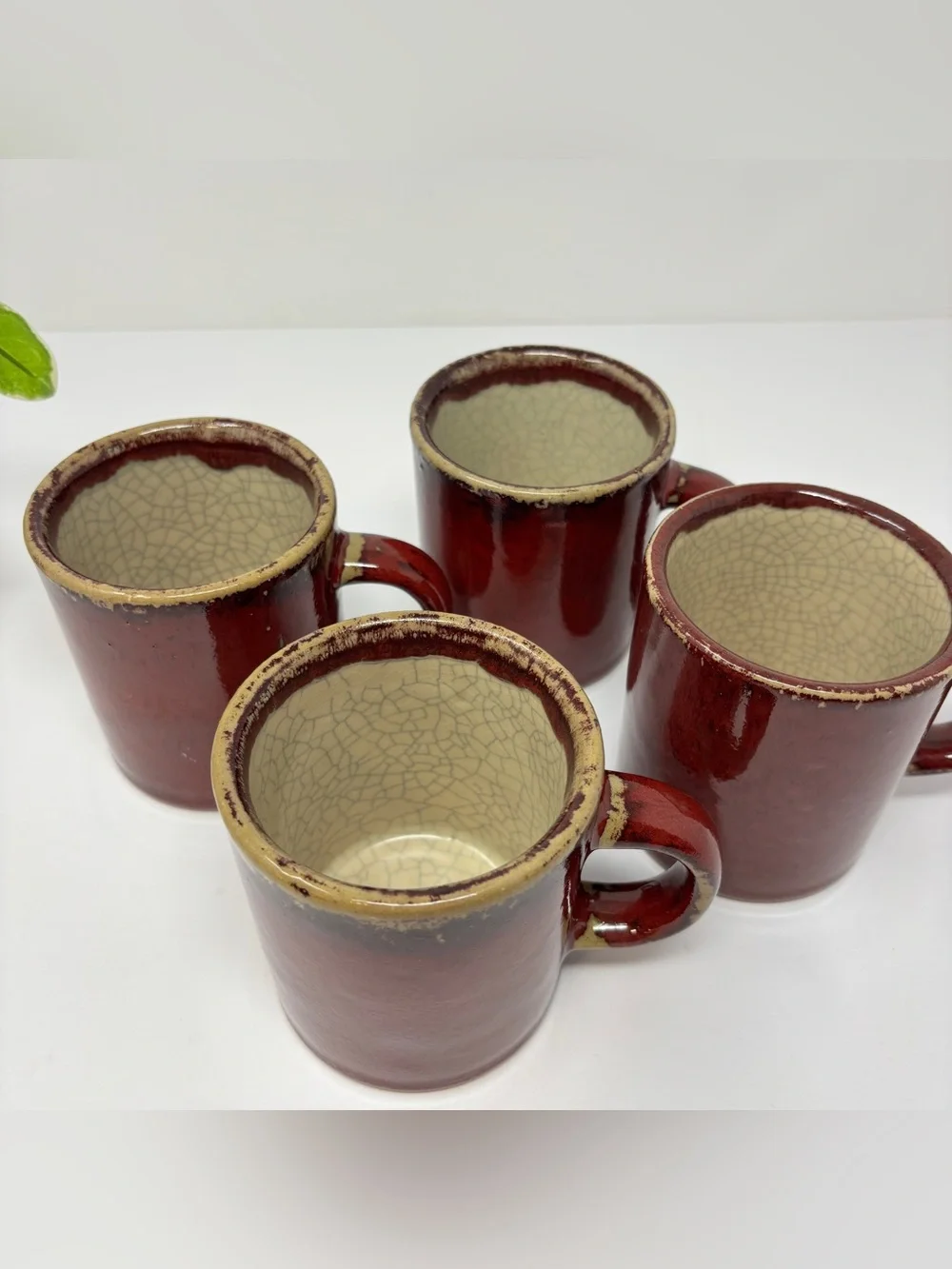 Vintage PIER 1 Crackle Series Drip Glaze Stoneware Mugs Set of 4 Discontinued